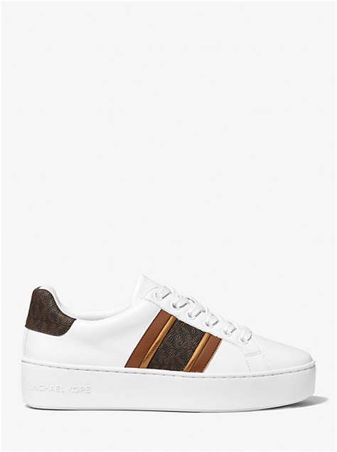 michael michael kors poppy faux leather and logo stripe sneakers|michael kors poppy logo sneakers.